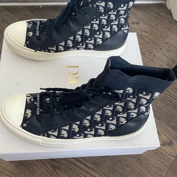 Authentic Dior Oblique High-Top Sneakers Size 40 US 9 Deep Blue - Picture 4 of 11